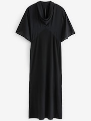 Black Cowl Neck Short Sleeve Midi Dress - Image 4 of 4