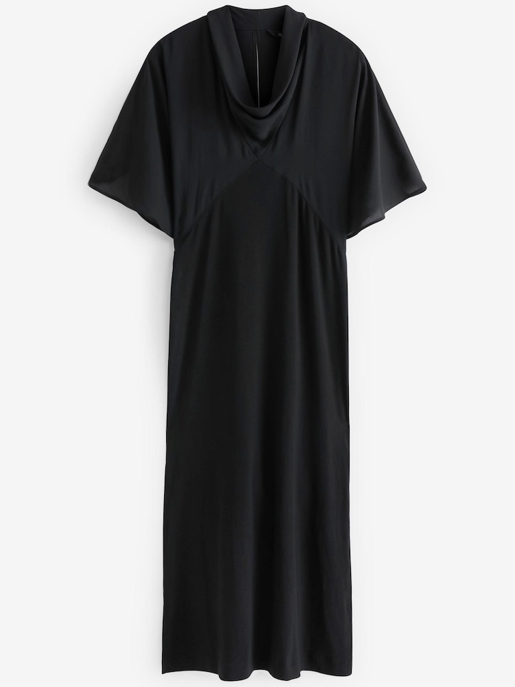 Black Cowl Neck Short Sleeve Midi Dress - Image 4 of 4