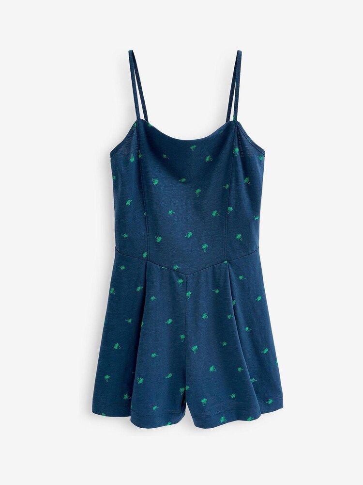 Navy Blue Palm Print Strappy Cami Playsuit - Image 5 of 5