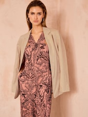 Pink Palm Print V-Neck Wide Leg Sleeveless Jumpsuit - Image 2 of 5