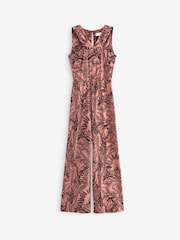 Pink Palm Print V-Neck Wide Leg Sleeveless Jumpsuit - Image 5 of 5
