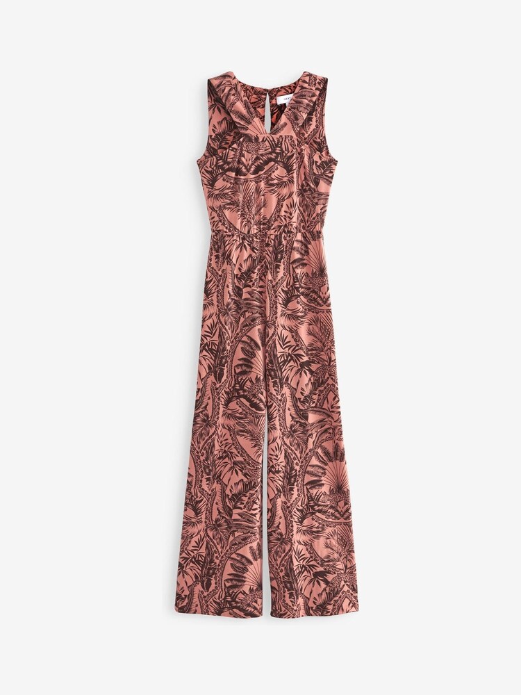 Pink Palm Print V-Neck Wide Leg Sleeveless Jumpsuit - Image 5 of 5