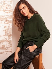 Khaki Green Premium 100% Lambswool Crew Neck Jumper - Image 1 of 8