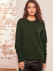 Khaki Green Premium 100% Lambswool Crew Neck Jumper - Image 2 of 8