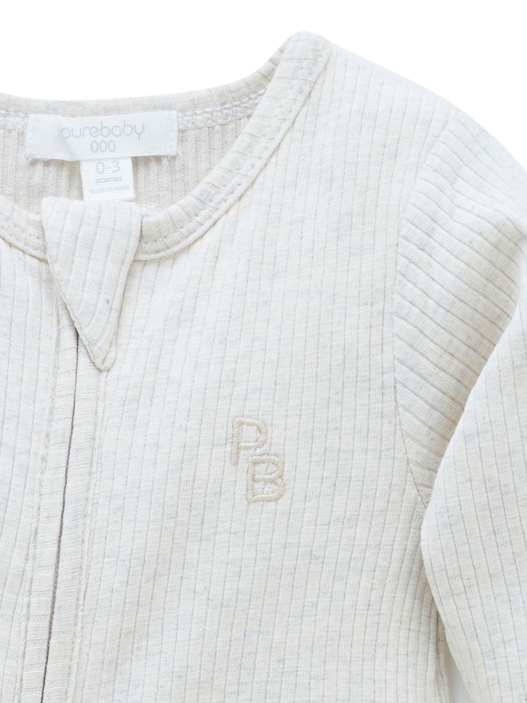 Creme - Purebaby Gerippter, fußloser Schlafanzug mit Reißverschluss - Bild 2 von 5 Creme - Purebaby Gerippter, fußloser Schlafanzug mit Reißverschluss - Bild 2 von 5