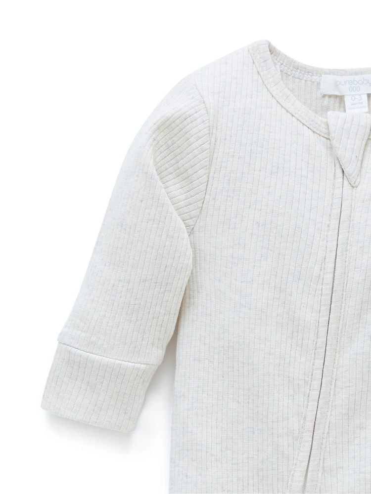 Purebaby Cream Rib Zip Footless Sleepsuit - Image 2 of 5 Purebaby Cream Rib Zip Footless Sleepsuit - Image 2 of 5