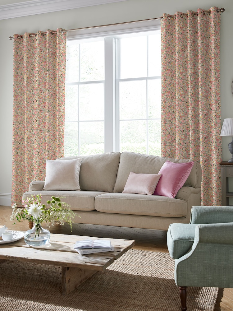Laura Ashley Coral Pink 100% Cotton Loveston Made To Measure Curtains - Image 1 of 9