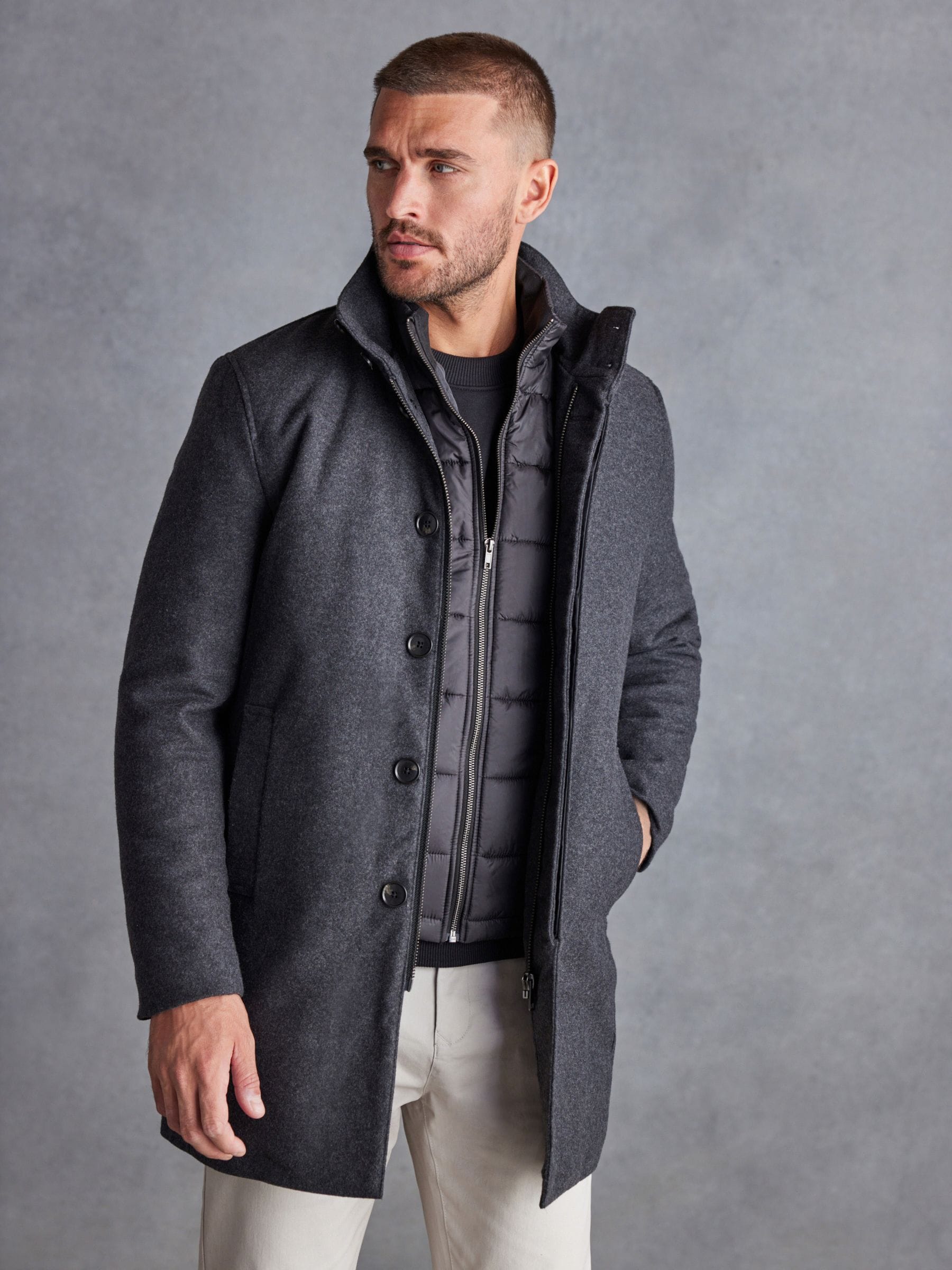 Buy Charcoal Grey Signature Italian Wool Rich Funnel Neck Coat With Removable Gilet from Next USA