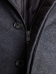 Charcoal Grey Signature Italian Wool Rich Funnel Neck Coat With Removable Gilet - Image 12 of 14