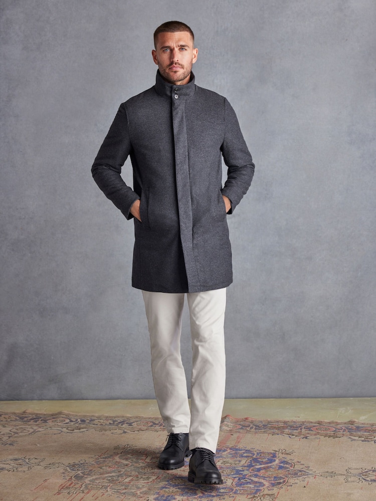 Charcoal Grey Signature Italian Wool Rich Funnel Neck Coat With Removable Gilet - Image 2 of 14