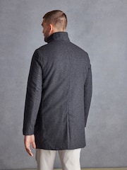 Charcoal Grey Signature Italian Wool Rich Funnel Neck Coat With Removable Gilet - Image 4 of 14