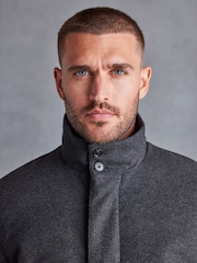 Charcoal Grey Signature Italian Wool Rich Funnel Neck Coat With Removable Gilet - Image 6 of 14
