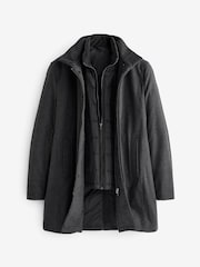 Charcoal Grey Signature Italian Wool Rich Funnel Neck Coat With Removable Gilet - Image 8 of 14