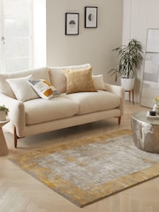 Ochre Yellow Textured Border Rug - Image 1 of 6