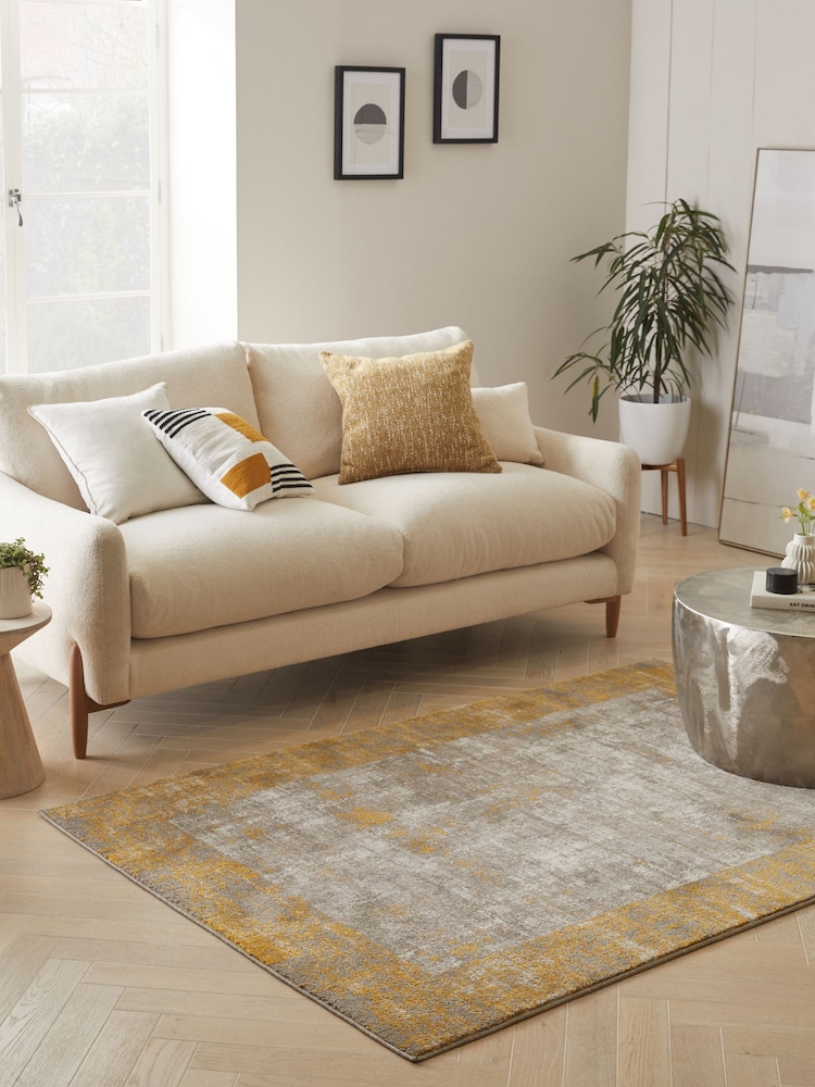 Ochre Yellow Textured Border Rug - Image 1 of 6 Ochre Yellow Textured Border Rug - Image 1 of 6