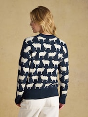 Navy Fleece Navidad - Joules Sheep Icon Crew Neck Knitted Jumper - Kuva 2 / 7
