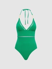 Reiss Green Ray Colourblock Halter Swimsuit - Image 2 of 4