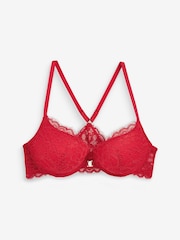 Red Push Up Pad Plunge Triple Boost Front Fastening Lace Bra - Image 5 of 5