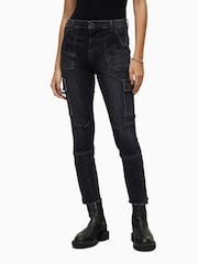 AllSaints Black Duran Skinny Cargo Jeans - Image 1 of 6