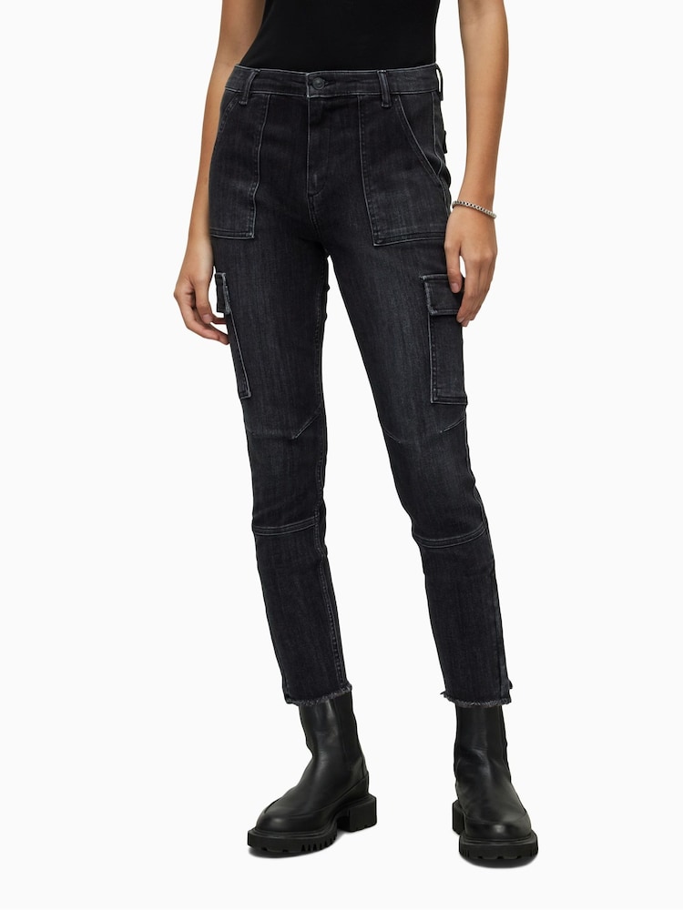 AllSaints Black Duran Skinny Cargo Jeans - Image 1 of 6