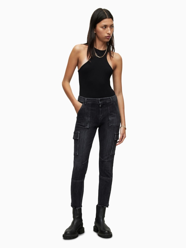 AllSaints Black Duran Skinny Cargo Jeans - Image 3 of 6
