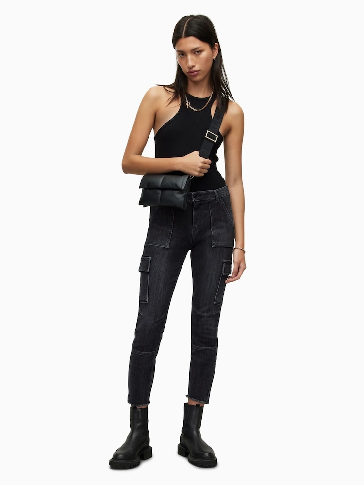 AllSaints Black Duran Skinny Cargo Jeans - Image 4 of 6