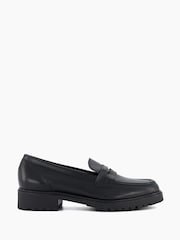Dune London Black Wide Fit Gild Cleated Penny Leather Loafers - Image 1 of 6
