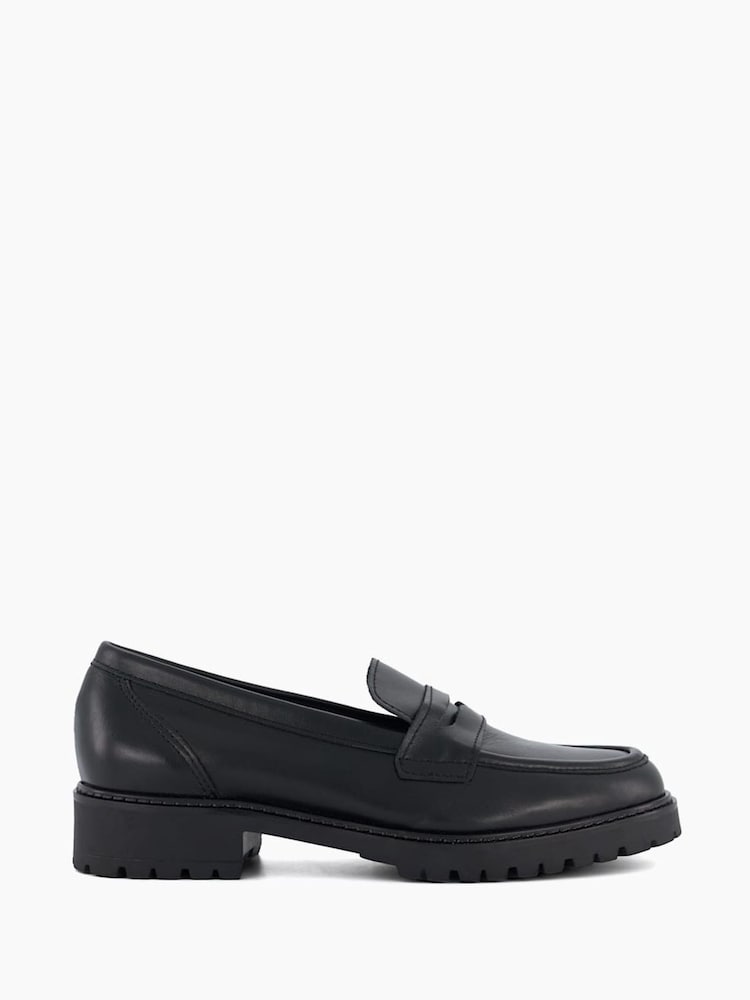 Dune London Black Wide Fit Gild Cleated Penny Leather Loafers - Image 1 of 6