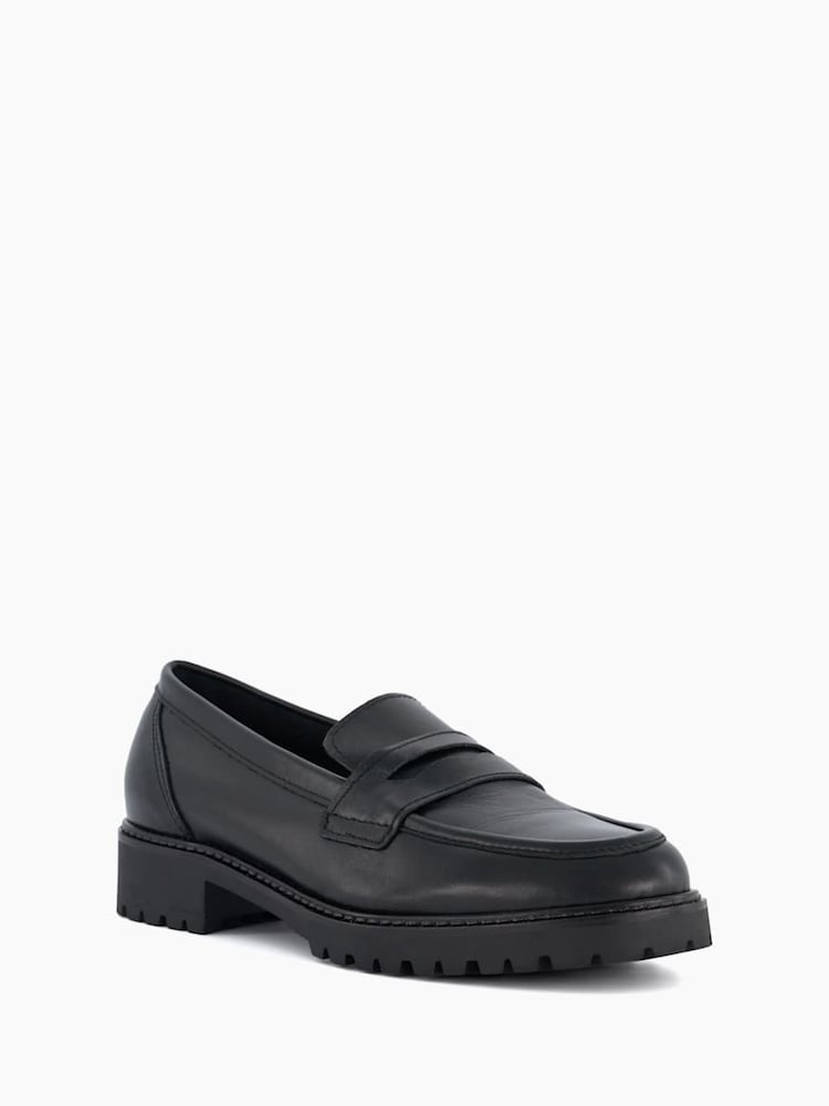 Dune London Black Wide Fit Gild Cleated Penny Leather Loafers - Image 3 of 6