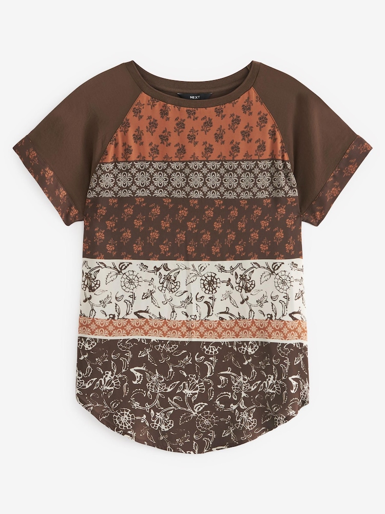 Braun/Creme - T-Shirt aus Mischgewebe mit Raglanärmeln - Bild 1 von 5