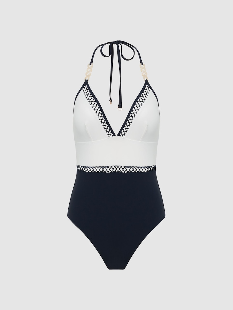 Reiss Navy Ray Halter Swimsuit - Image 2 of 6