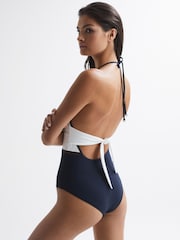 Reiss Navy Ray Halter Swimsuit - Image 5 of 6