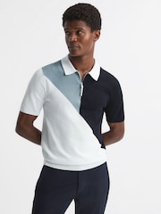 Reiss Navy/White Marks Golf Colourblock Half Zip Polo T-Shirt - Image 1 of 6