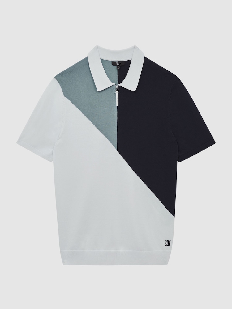 Reiss Navy/White Marks Golf Colourblock Half Zip Polo T-Shirt - Image 2 of 6