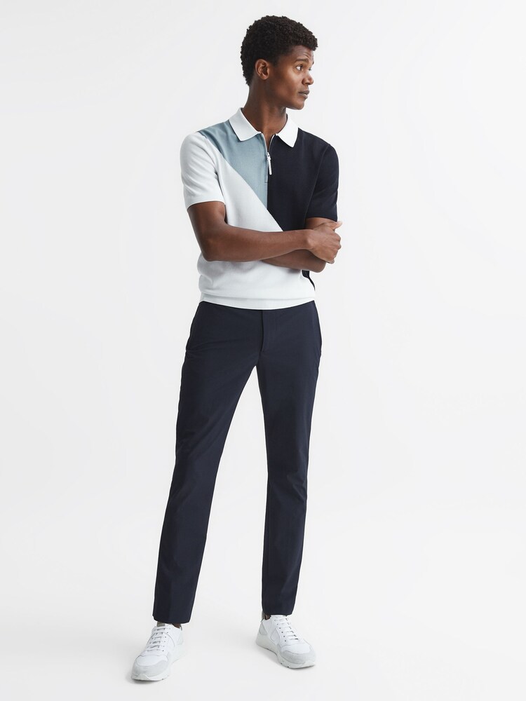 Reiss Navy/White Marks Golf Colourblock Half Zip Polo T-Shirt - Image 3 of 6
