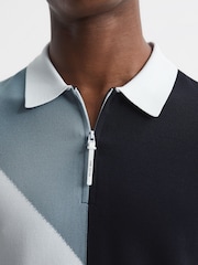 Reiss Navy/White Marks Golf Colourblock Half Zip Polo T-Shirt - Image 4 of 6