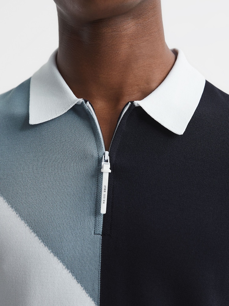 Reiss Navy/White Marks Golf Colourblock Half Zip Polo T-Shirt - Image 4 of 6