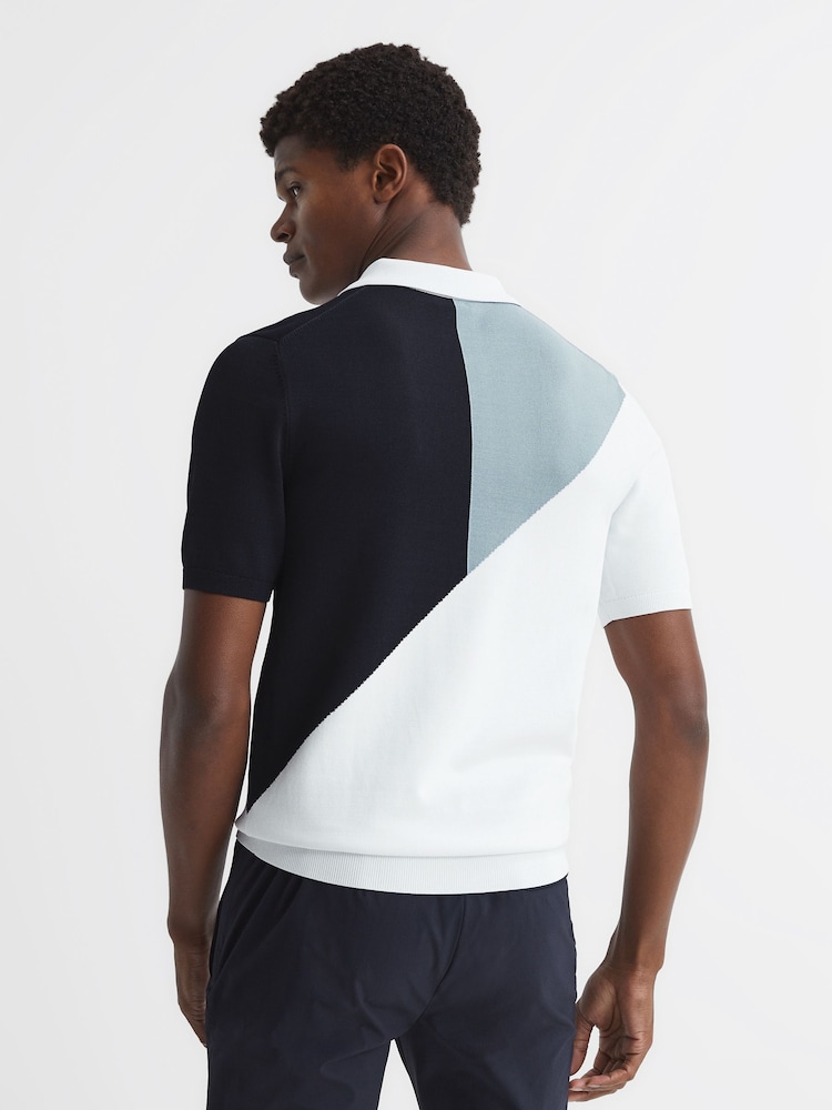 Reiss Navy/White Marks Golf Colourblock Half Zip Polo T-Shirt - Image 5 of 6