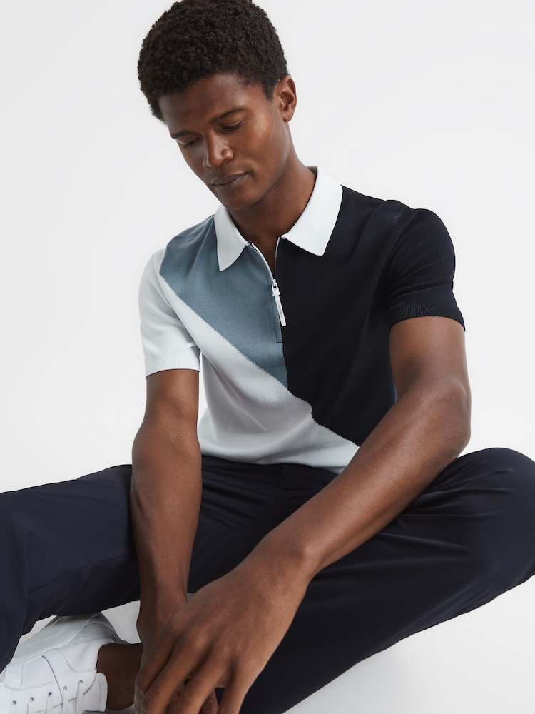 Reiss Navy/White Marks Golf Colourblock Half Zip Polo T-Shirt - Image 6 of 6