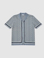 Reiss Blue Ripley Cuban Collar Geometric Shirt - Image 2 of 6