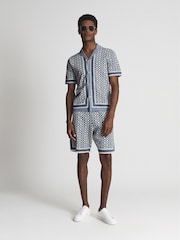 Reiss Blue Ripley Cuban Collar Geometric Shirt - Image 3 of 6