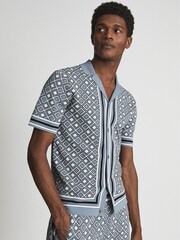 Reiss Blue Ripley Cuban Collar Geometric Shirt - Image 4 of 6