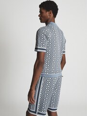 Reiss Blue Ripley Cuban Collar Geometric Shirt - Image 5 of 6