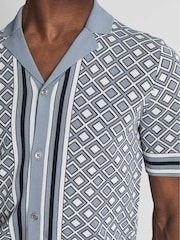 Reiss Blue Ripley Cuban Collar Geometric Shirt - Image 6 of 6