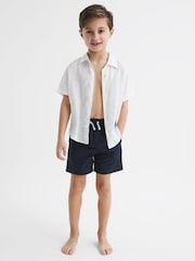 Reiss Navy Wave 4-9 yrs Plain Drawstring Swim Shorts - Image 3 of 6