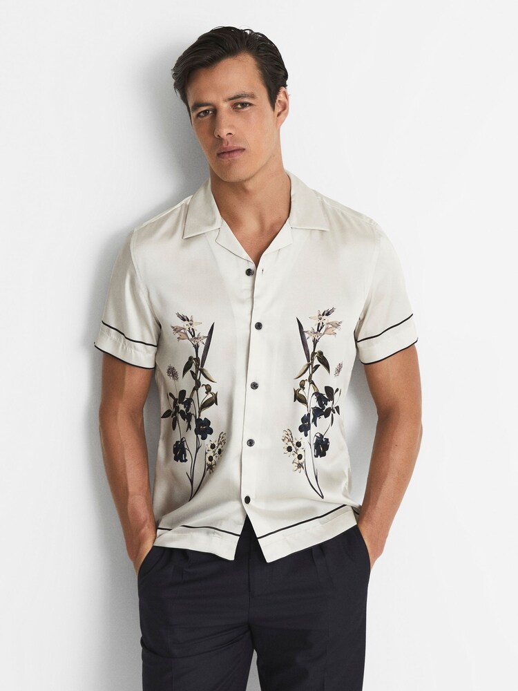 Reiss Ivory Fierro Cuban Collar Floral Shirt - Image 1 of 5