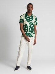 Reiss Green Yung Cuban Collar Monster Leaf Print Shirt - Image 3 of 5