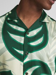 Reiss Green Yung Cuban Collar Monster Leaf Print Shirt - Image 4 of 5