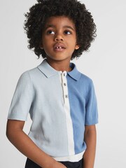 Reiss Blue Marcus Junior Colourblock Knitted Polo T-Shirt - Image 1 of 5