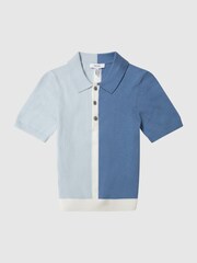 Reiss Blue Marcus Junior Colourblock Knitted Polo T-Shirt - Image 2 of 5